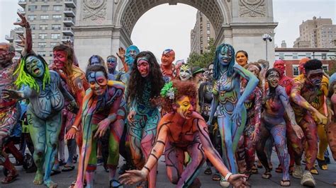 nude body paint beach|10 stunning photos from NYC's final naked bodypainting day.